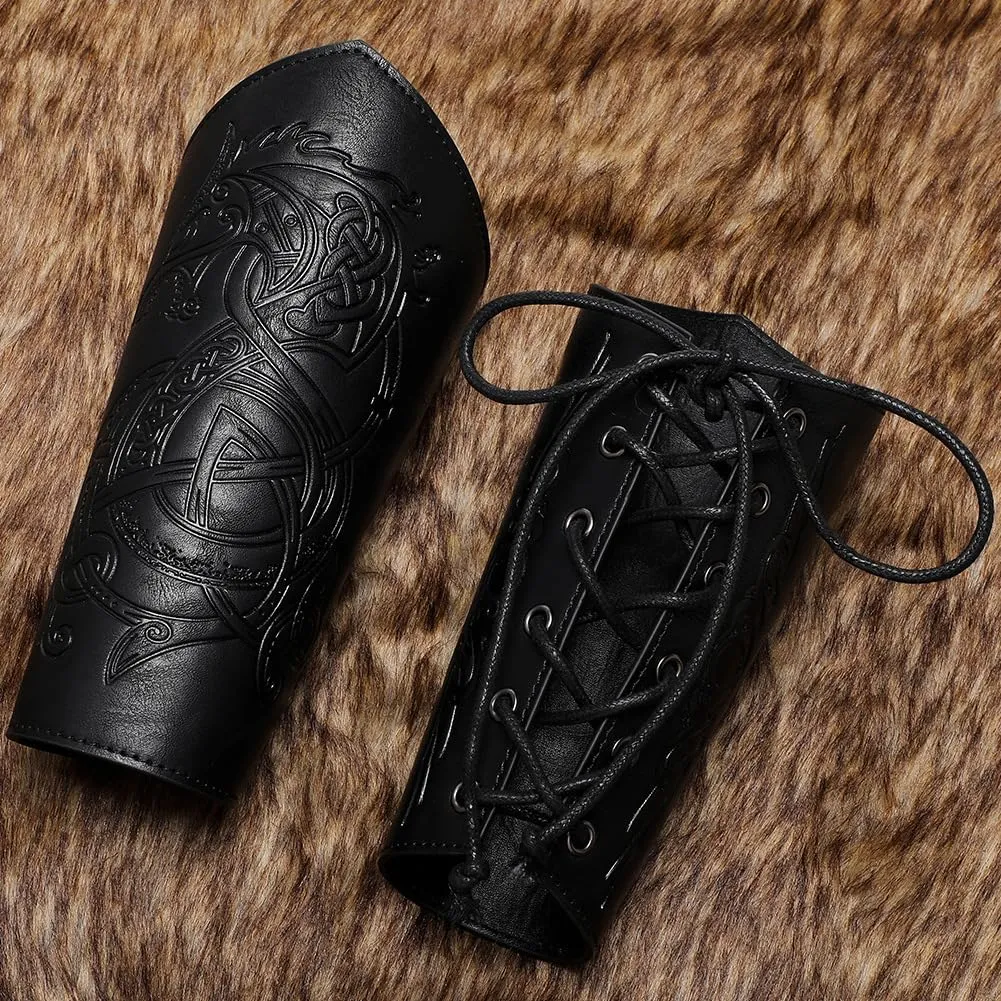 Medieval Leather Bracers Dragon Embossed Viking Leather Bracers Leather Arm Armer Cuff Leather Gauntlet Costumes Accessories