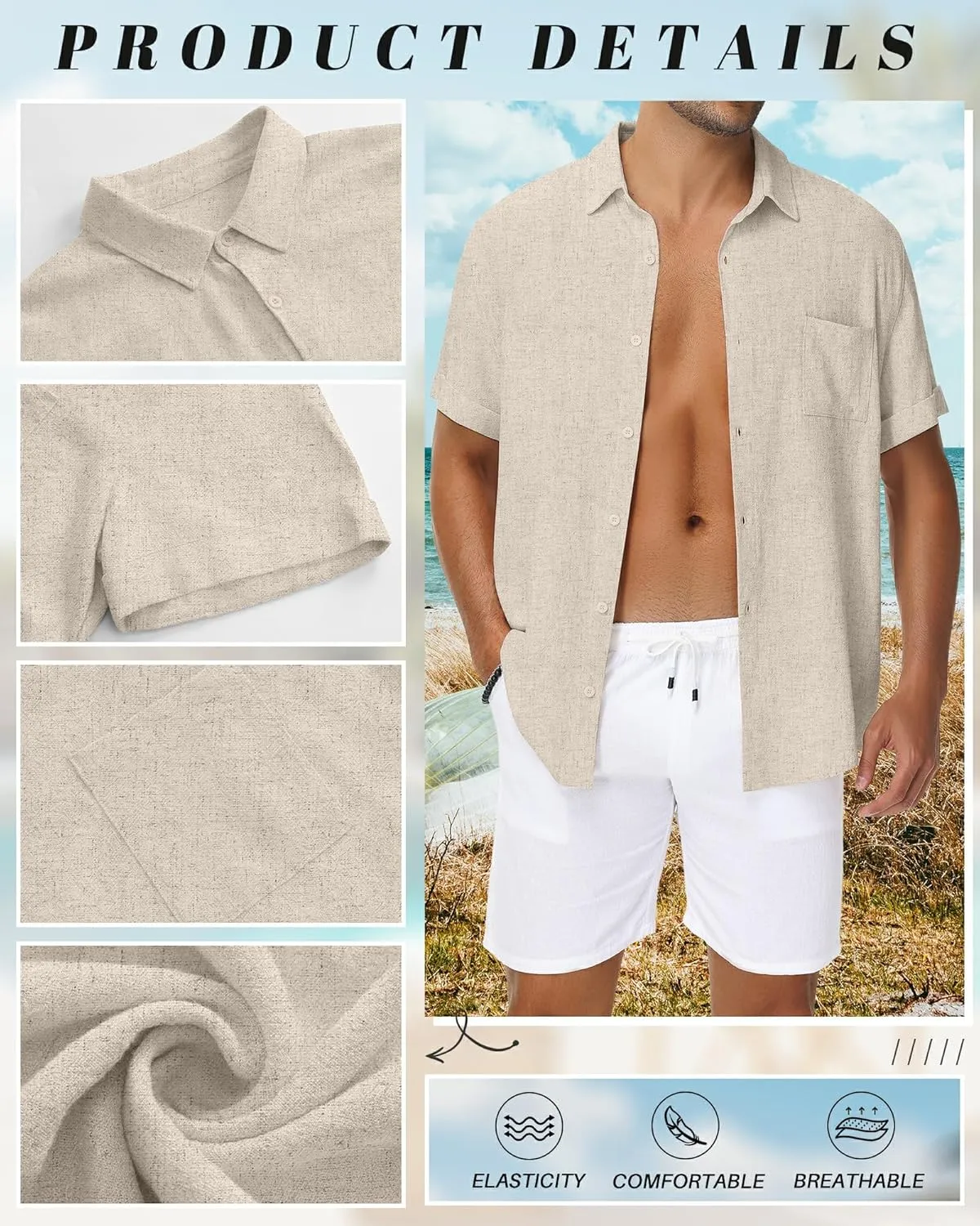Neer Men's Big and Tall Cotton Linen Shirts M-7XL Short Sleeve Casual Button Down Blouses with Pocket Summer Beach Tops