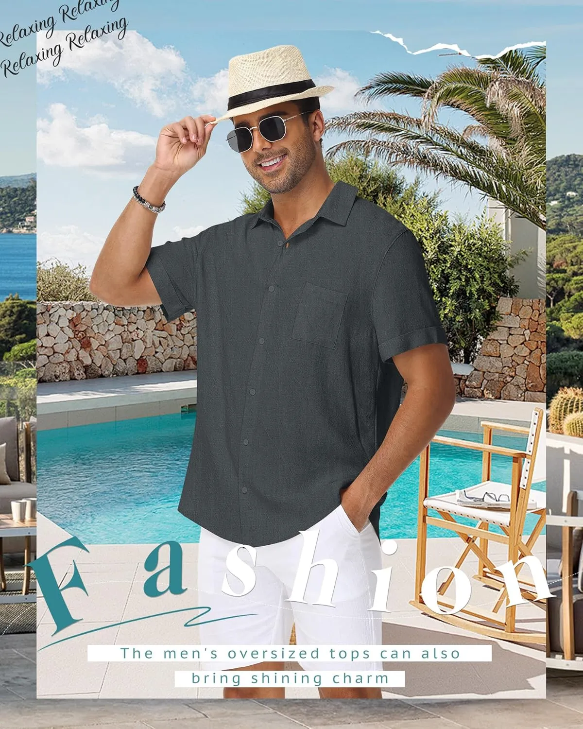 Neer Men's Big and Tall Cotton Linen Shirts M-7XL Short Sleeve Casual Button Down Blouses with Pocket Summer Beach Tops