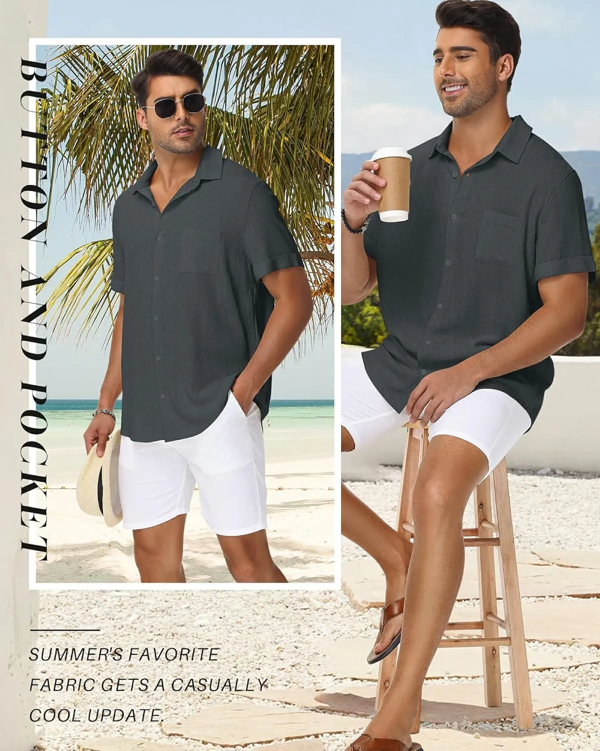 Neer Men's Big and Tall Cotton Linen Shirts M-7XL Short Sleeve Casual Button Down Blouses with Pocket Summer Beach Tops