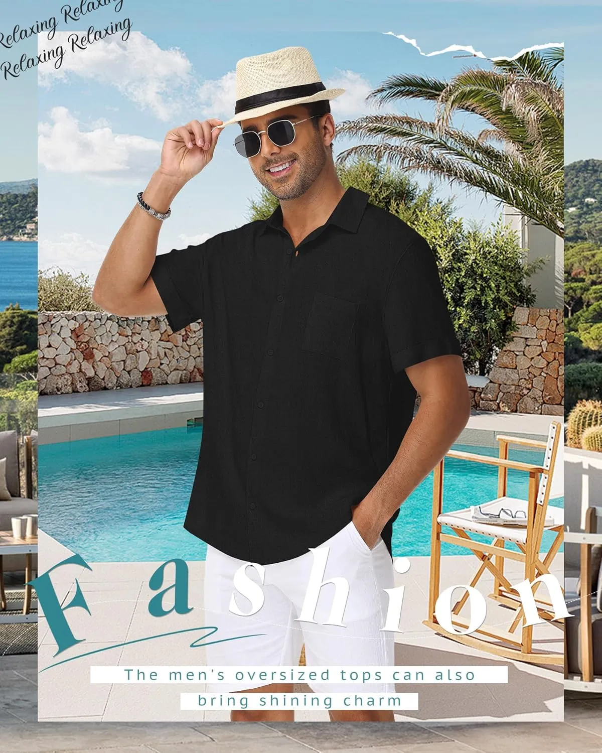 Neer Men's Big and Tall Cotton Linen Shirts M-7XL Short Sleeve Casual Button Down Blouses with Pocket Summer Beach Tops