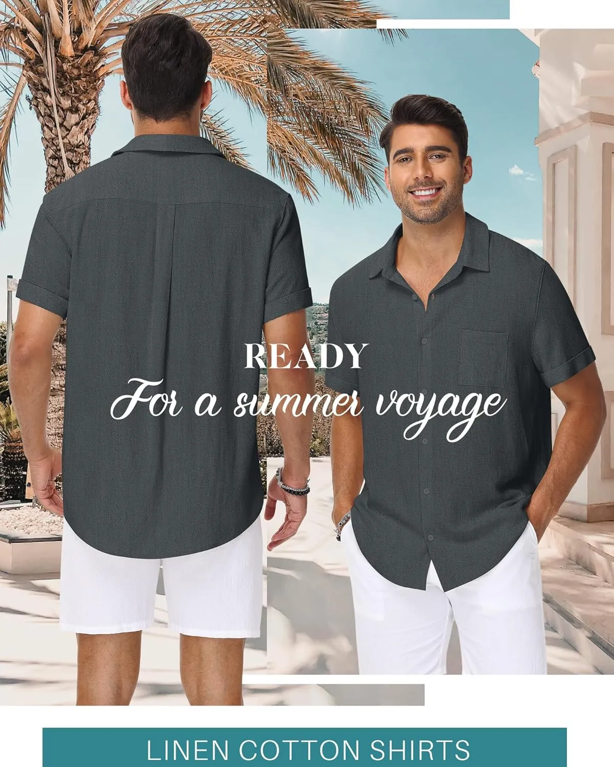 Neer Men's Big and Tall Cotton Linen Shirts M-7XL Short Sleeve Casual Button Down Blouses with Pocket Summer Beach Tops