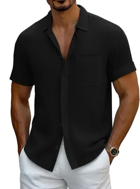 Neer Men's Big and Tall Cotton Linen Shirts M-7XL Short Sleeve Casual Button Down Blouses with Pocket Summer Beach Tops