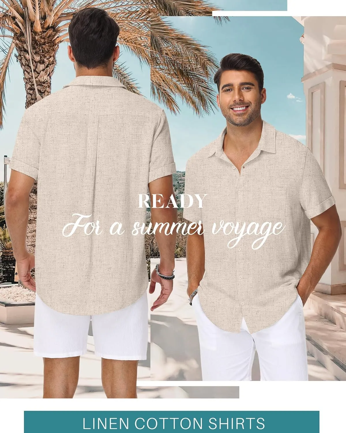 Neer Men's Big and Tall Cotton Linen Shirts M-7XL Short Sleeve Casual Button Down Blouses with Pocket Summer Beach Tops