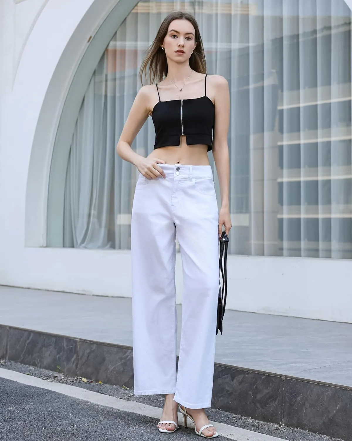 OFLUCK Women's Wide Leg Jeans High Waisted Stretchy Jeans Straight Leg Loose Fit Denim Pants