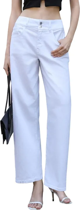 OFLUCK Women's Wide Leg Jeans High Waisted Stretchy Jeans Straight Leg Loose Fit Denim Pants