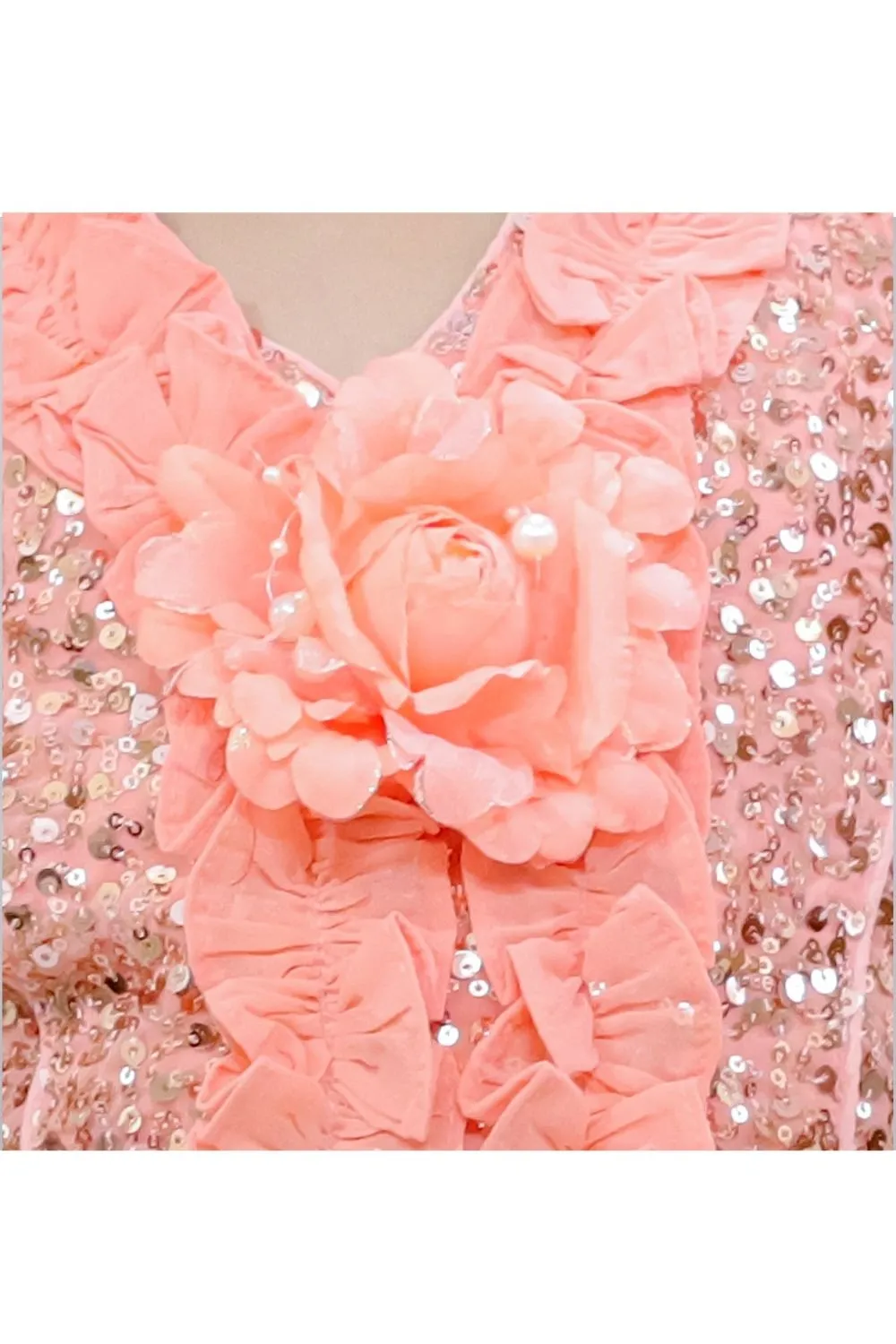 Peach Halter Neck Sequin Top & Pleated Palazzo Set