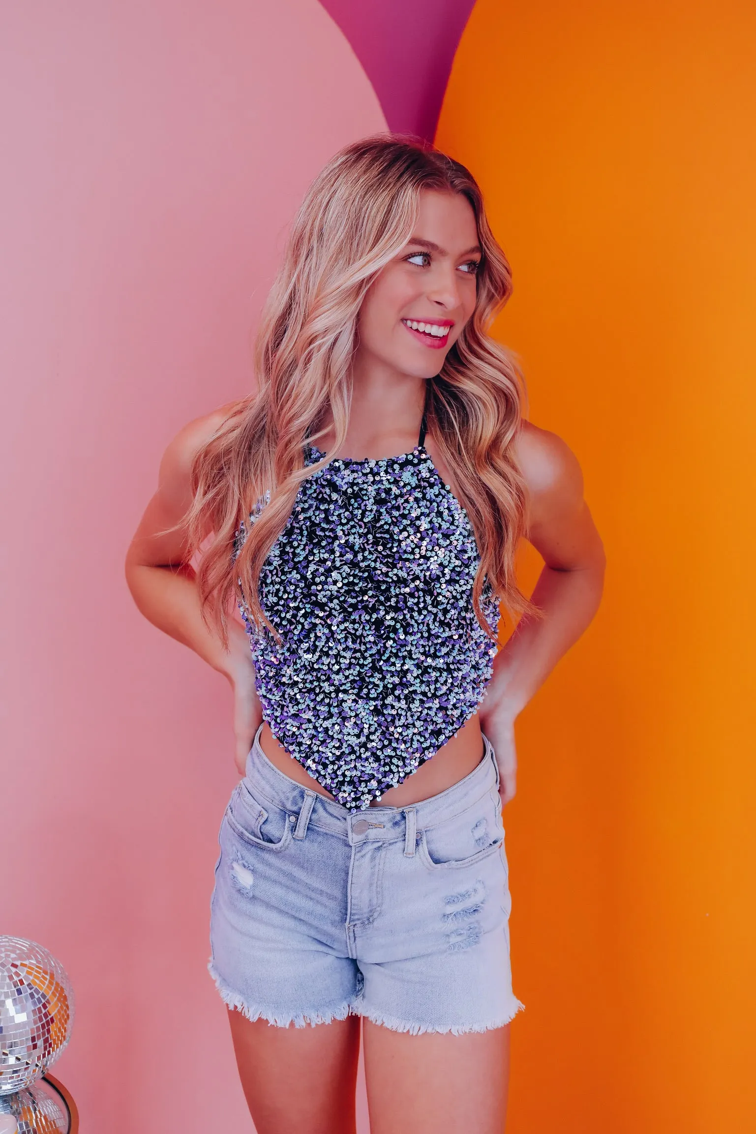 Perfect Spark Open Back Halter Top - Blue Multi