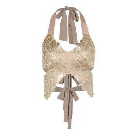 Pre Order:  Abstract Butterfly Print Backless Halter Crop Top