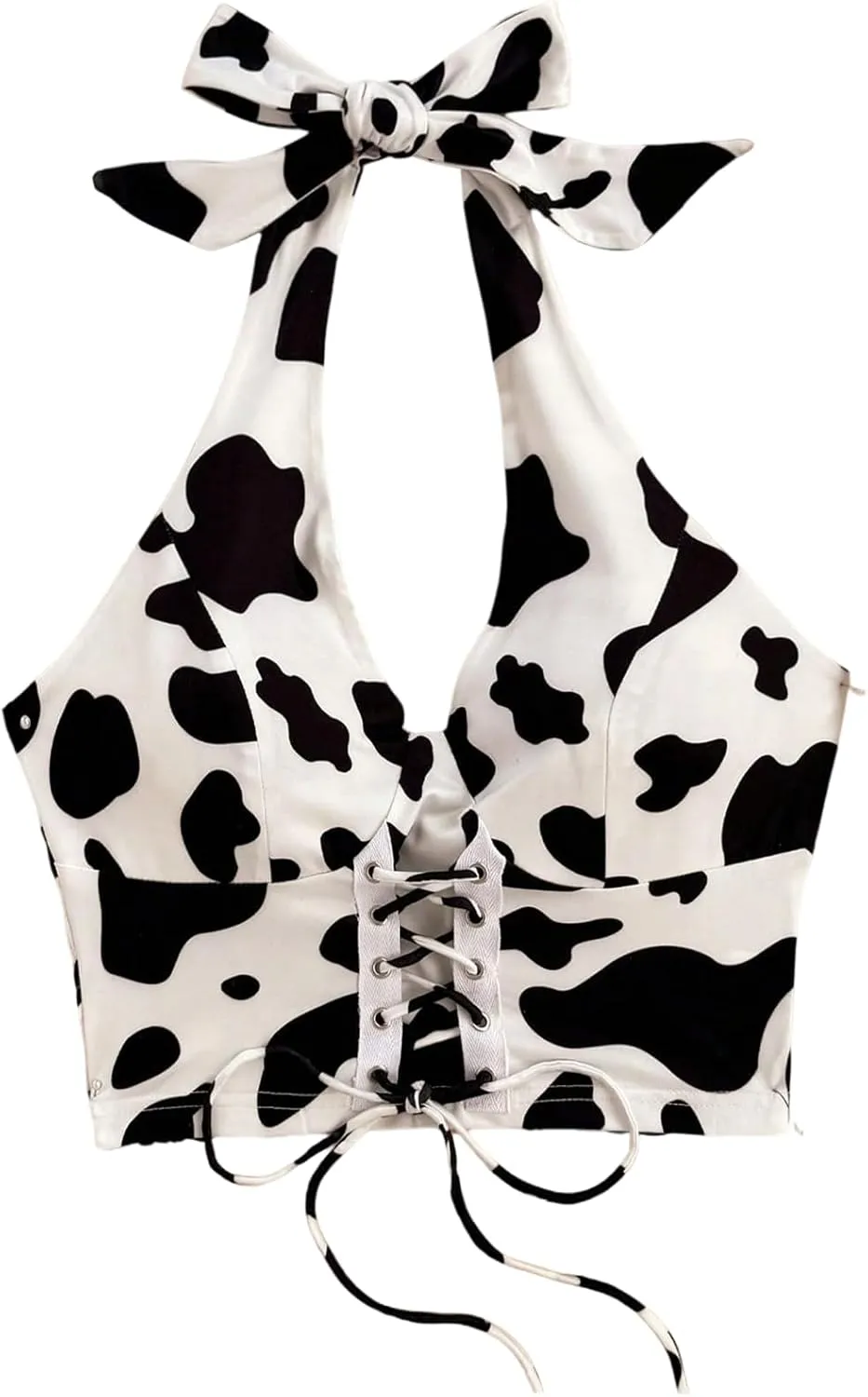 SHENHE Women's Cow Print Backless Halter Neck Smocked Crop Top Western Cowgirl Tank