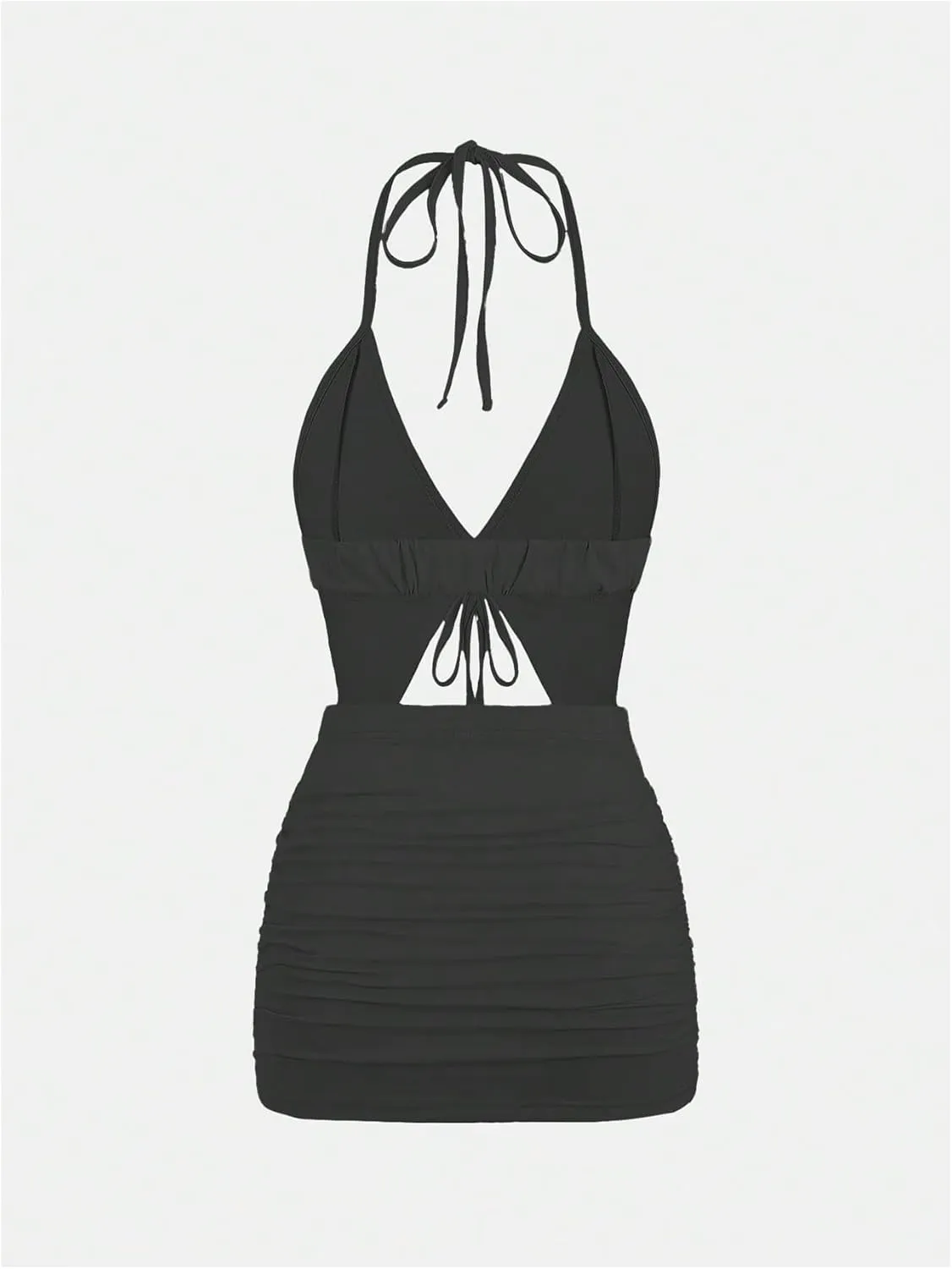 SHENHE Women's Y2k 2 Piece Sexy Outfits Backless Halter Crop Top and Ruched Bodycon Mini Skirt Set