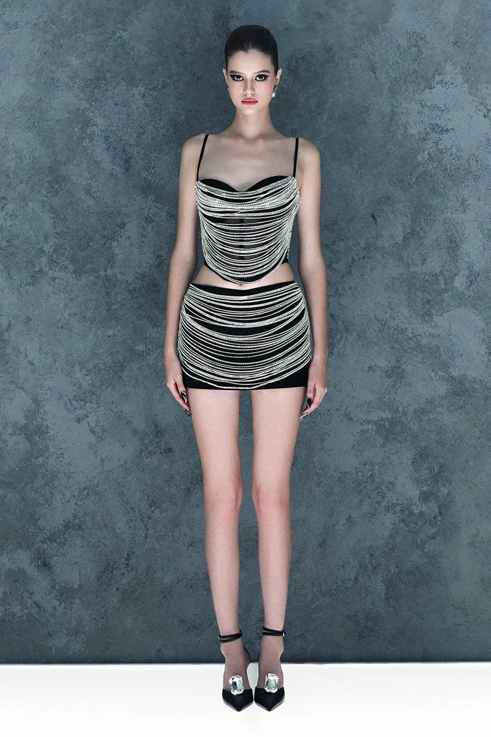 Sidhea A-line Stone Crepe Mini Skirt