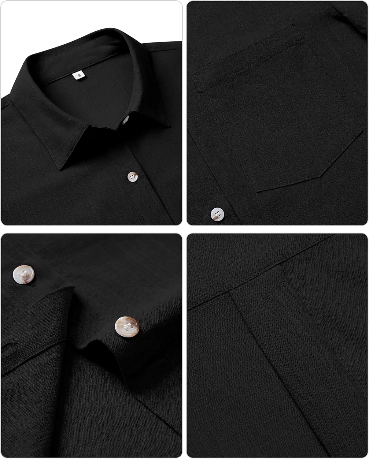 siliteelon Linen Shirts for Women Button Down Shirts Short Sleeve Cotton Collared V Neck Solid Casual Blouses with Pocket