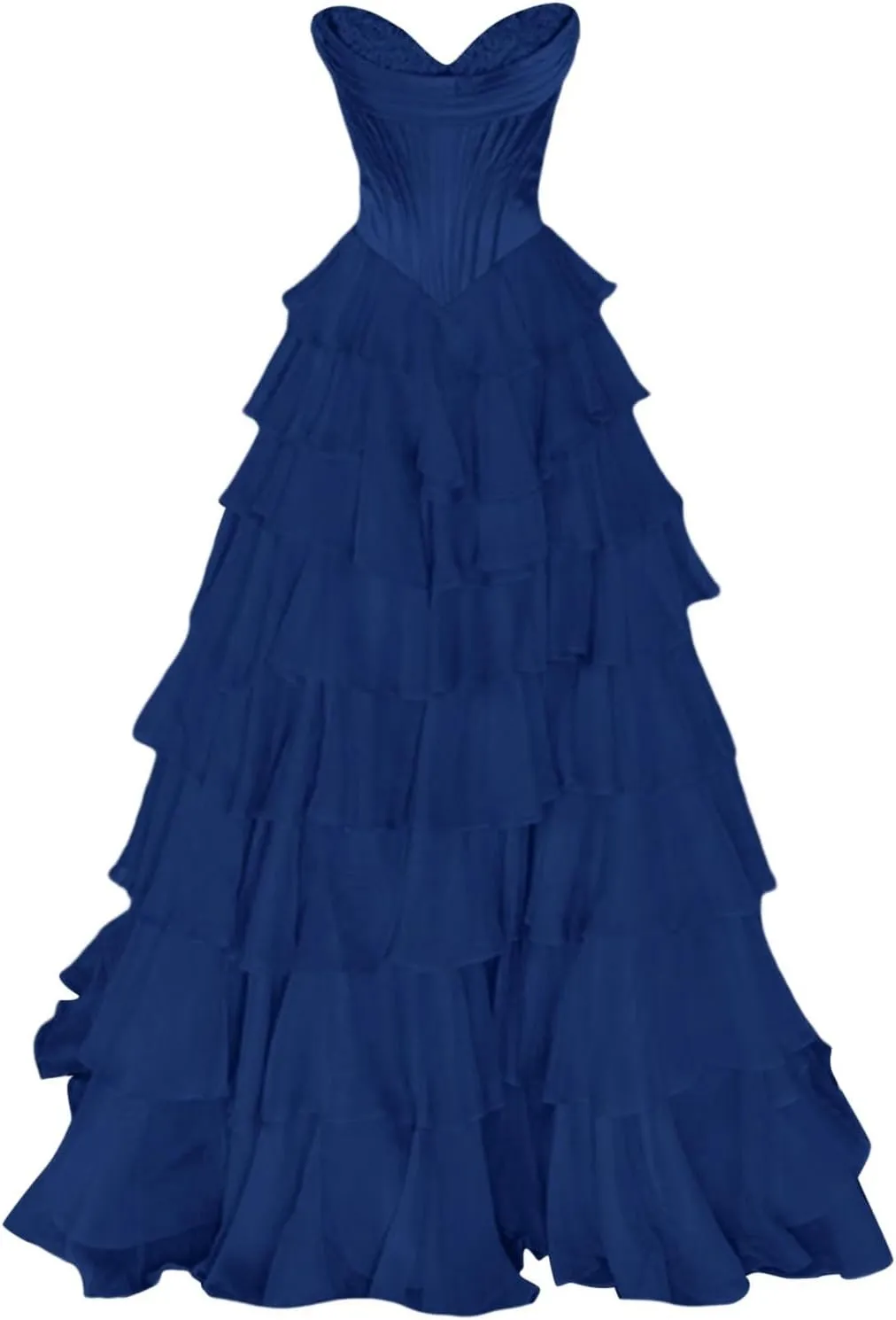 Strapless Corset Tulle Prom Dresses for Teens 2025 Long Tiered Ruffle Chiffon Swing Formal Evening Gown with Slit