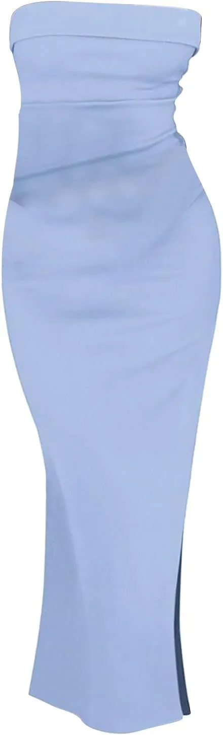 Summer Dresses for Women 2025 Elegant Sexy Bodycon Maxi Dresses Strapless Side Slit Solid Color Dress Wedding Guest Dress