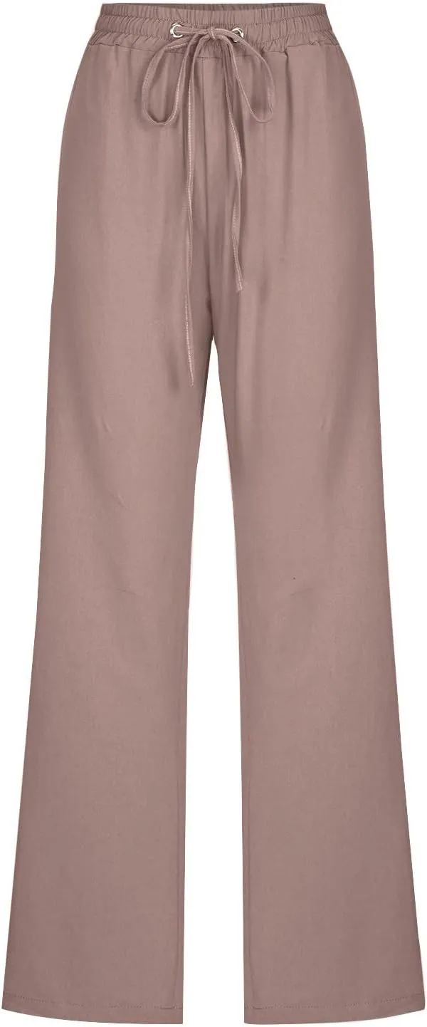 Summer Pants for Women 2025 Vacation Cotton Linen Wide Leg High Waisted Drawstring Gauze Lounge Trousers Clothes