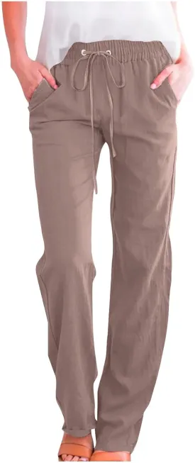 Summer Pants for Women 2025 Vacation Cotton Linen Wide Leg High Waisted Drawstring Gauze Lounge Trousers Clothes
