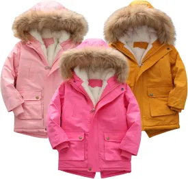 Toddler Girls Boys Padded Parka Thick Warm Jacket Faux Fur Hooded Fleece Coat for Kids Midweight Winter Jacket