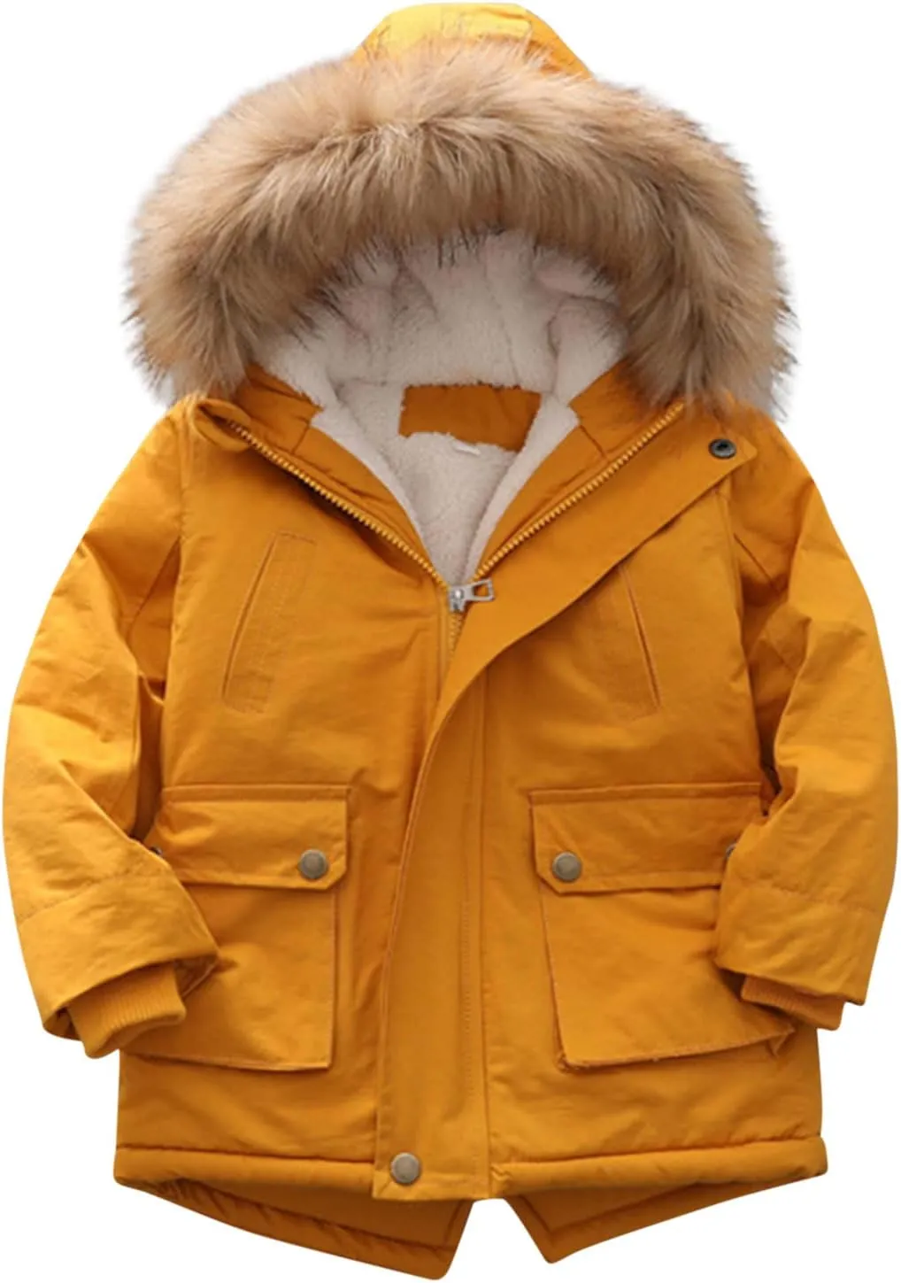 Toddler Girls Boys Padded Parka Thick Warm Jacket Faux Fur Hooded Fleece Coat for Kids Midweight Winter Jacket