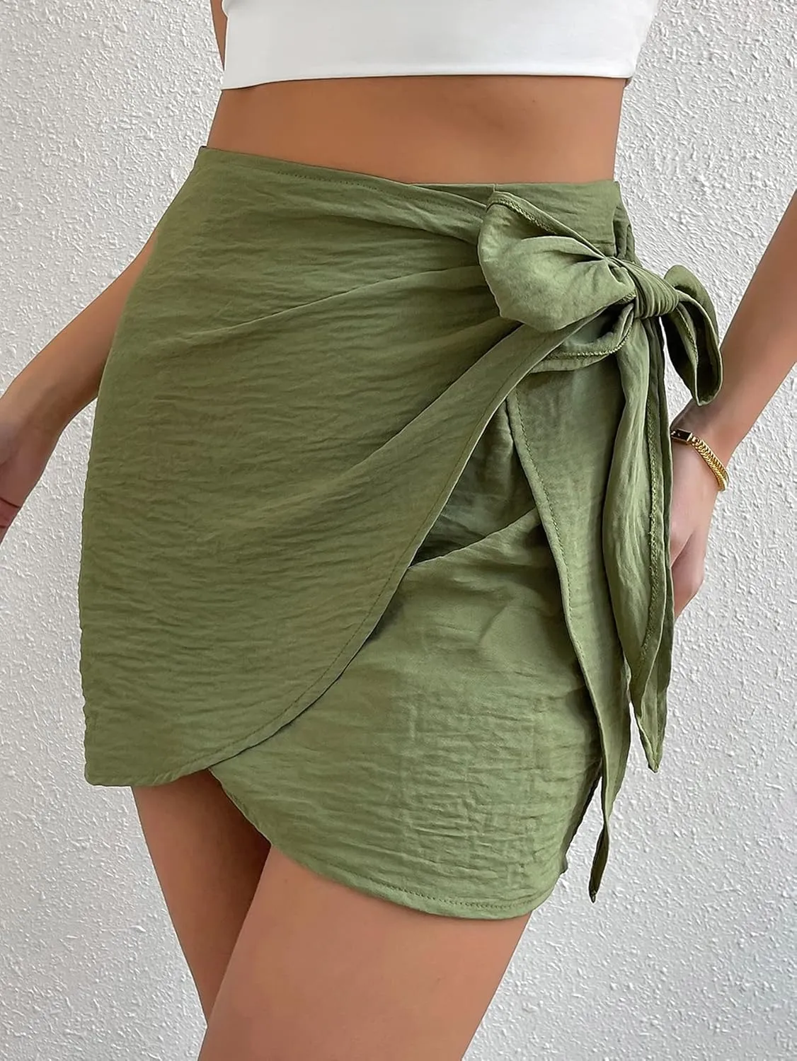 Verdusa Women's Casual Knot Side Split Wrap High Waist Bodycon Mini Skirt