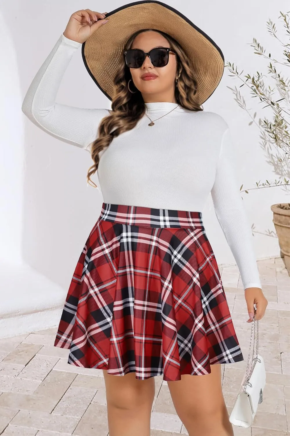 Womens Mini Skirts Plus Size Summer Pleated Short Casual Skater High Waisted Skirt