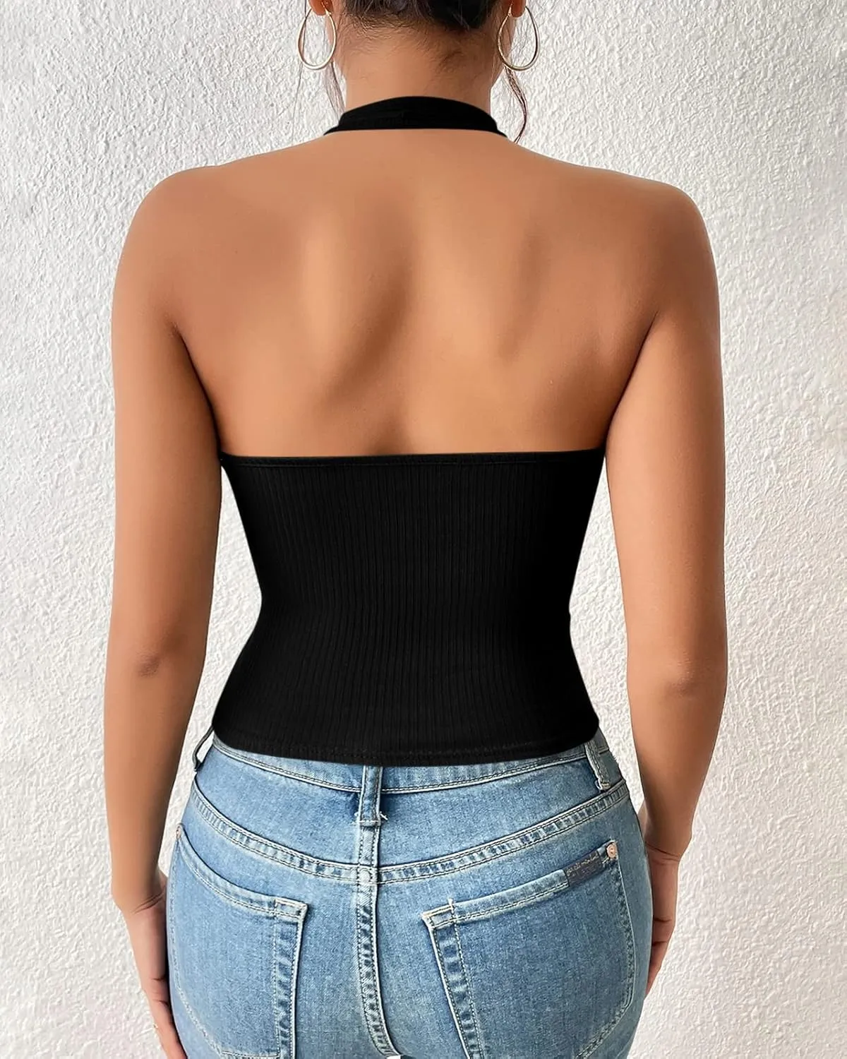 Womens Sexy Tank Tops Halter V Neck Sleeveless Wrap Shirts Asymmetrical Basic Tees Tops Blouses
