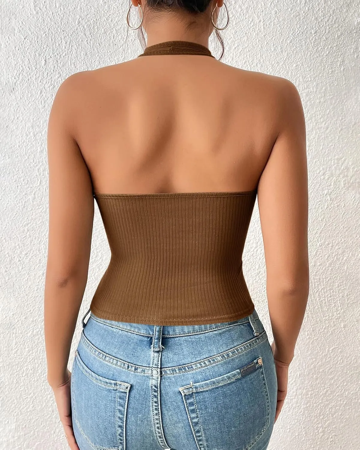 Womens Sexy Tank Tops Halter V Neck Sleeveless Wrap Shirts Asymmetrical Basic Tees Tops Blouses