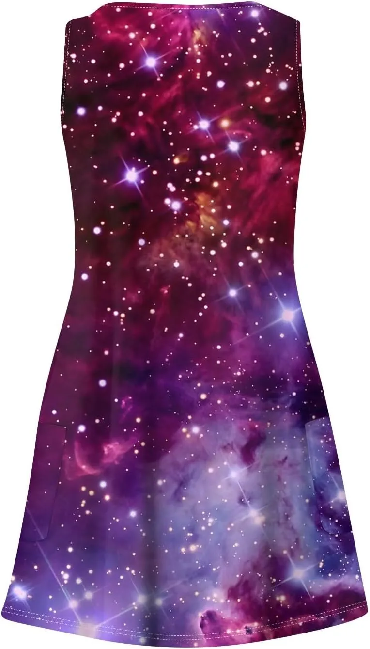 Women's Summer Dresses Vacation Printed Swimsuit Coverup Sleeveless Beach Sundress V Neck 2025 Dress with Pocket