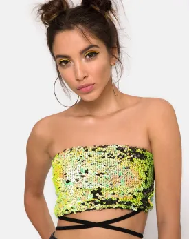 Wrap up Tube Top in Citrus Black sequin